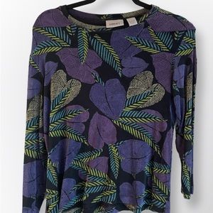 Chico’s Travelers purple embroidered pullover blouse. Size 1 (8-10) long sleeve